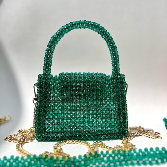 Teal Green Luxury Crystal Bead Bag. - Picture 4 of 4